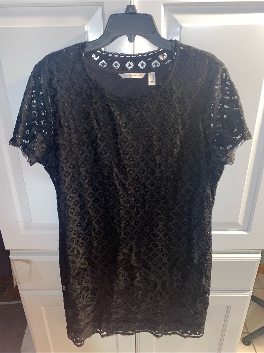 Isaac Mizrahi Black Crochet Lace Short Sleeve Dress